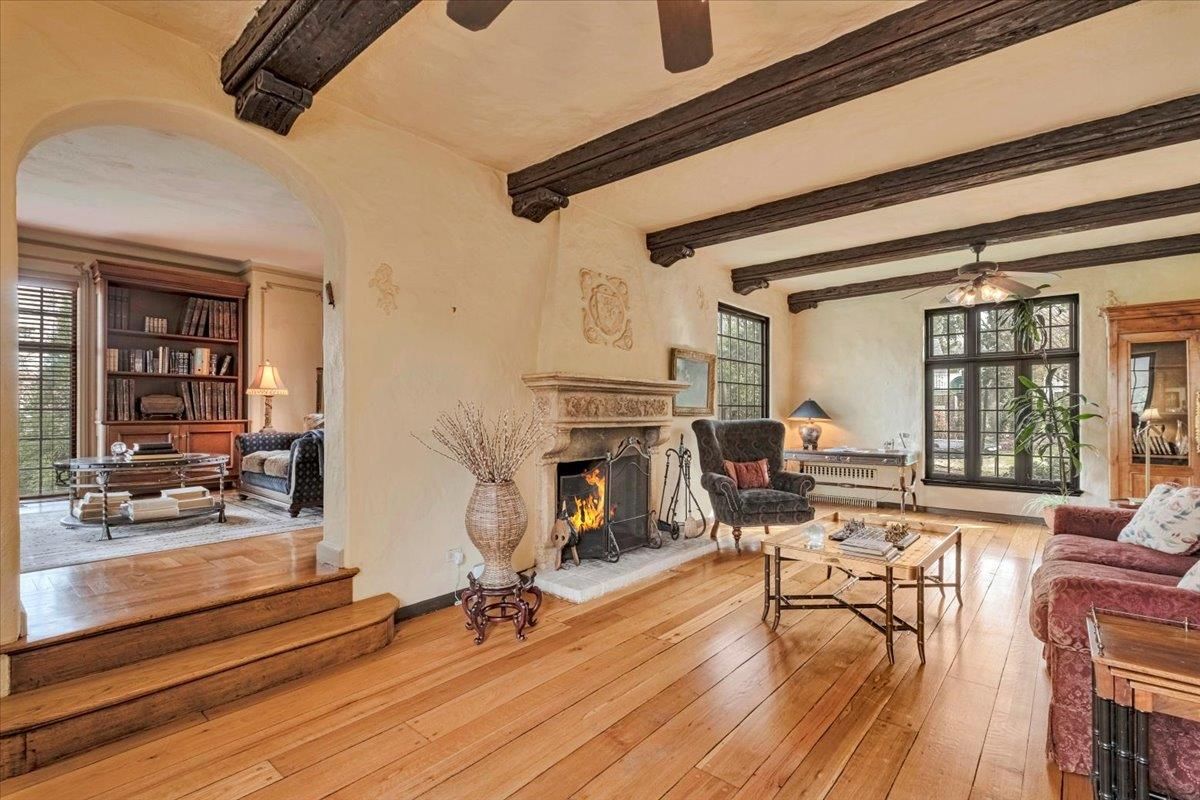 Fireplace, Interior, Living room, Wooden Beams, Wood Texture Flooring