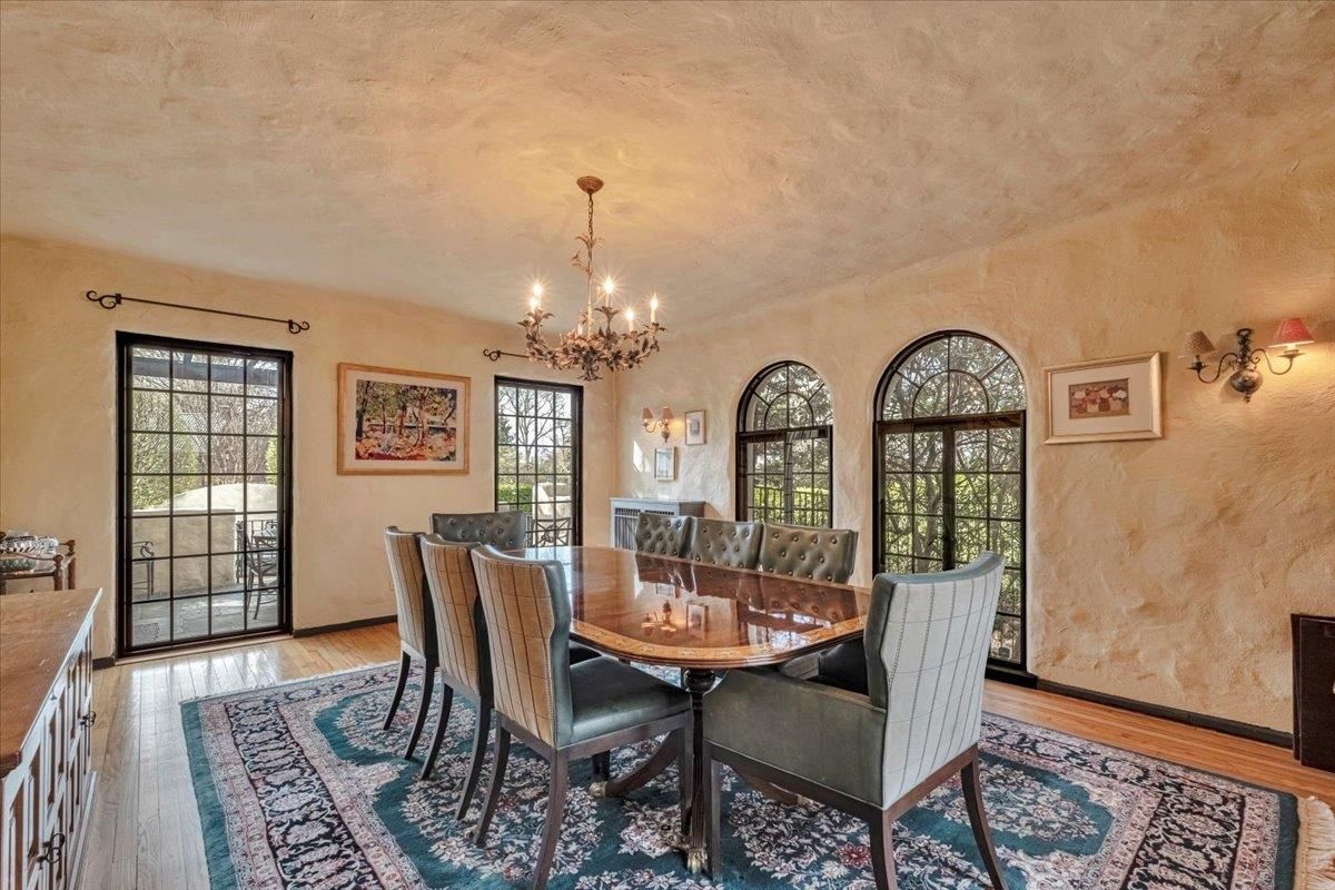 Chandelier, Dining room, Interior, Wood Texture Flooring