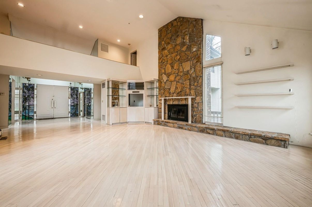 Fireplace, Interior, Recessed Lighting, Wood Texture Flooring