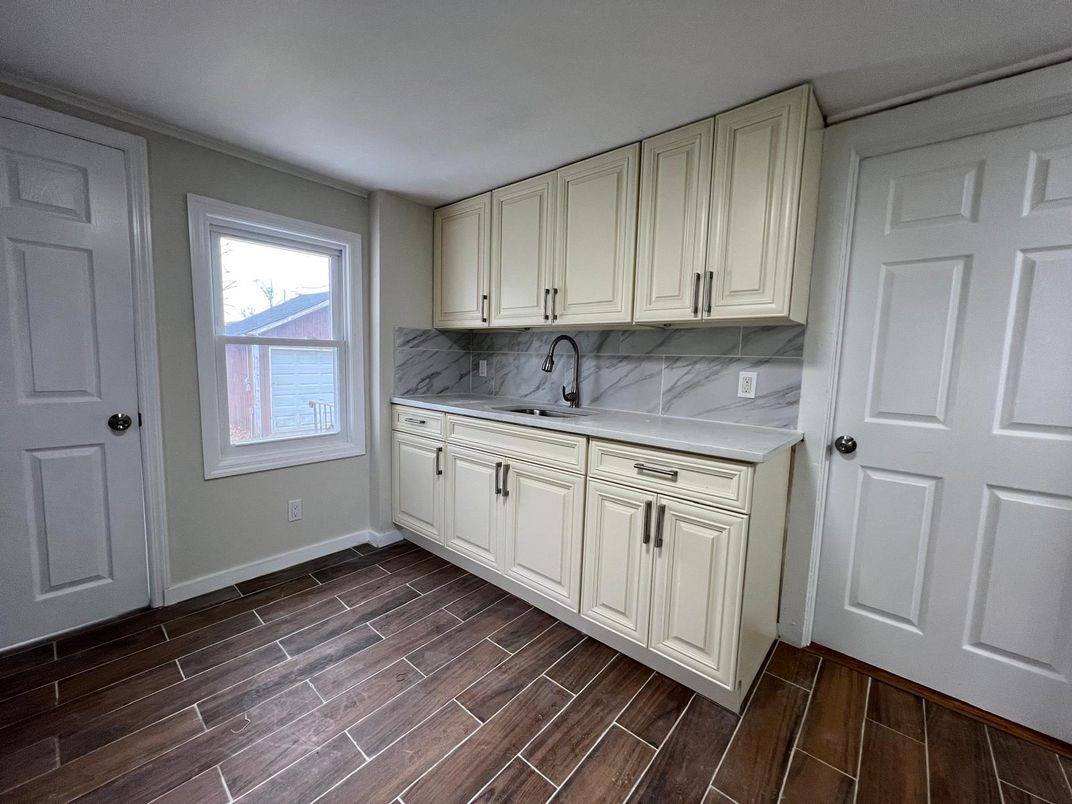 Interior, Kitchen, Marble Walls, Wood Texture Flooring