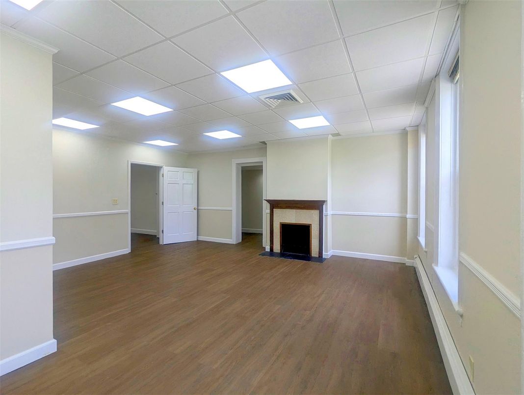 Empty room, Fireplace, Interior, Recessed Lighting, Wood Texture Flooring
