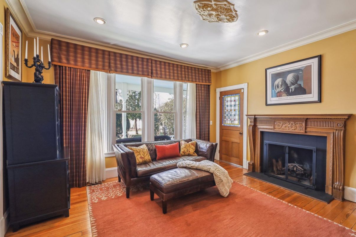 Fireplace, Interior, Recessed Lighting, Wood Texture Flooring