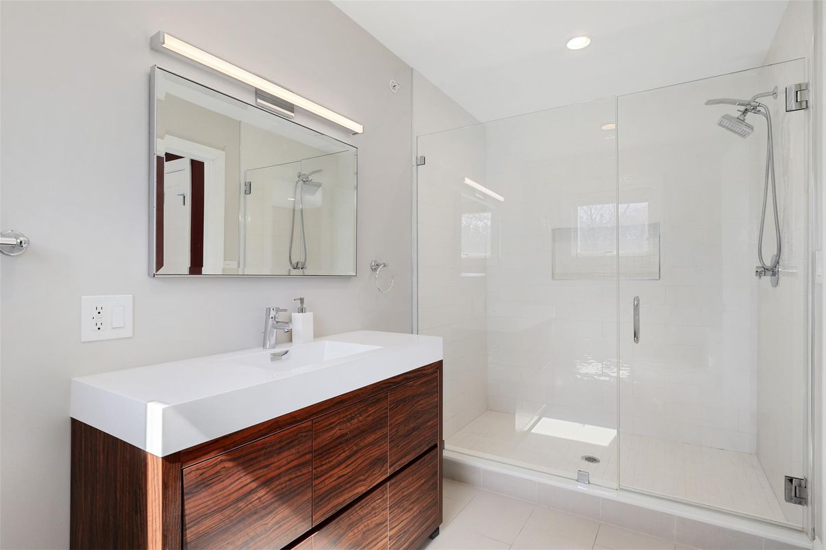 Bathroom, Glass Shower, Interior, Recessed Lighting