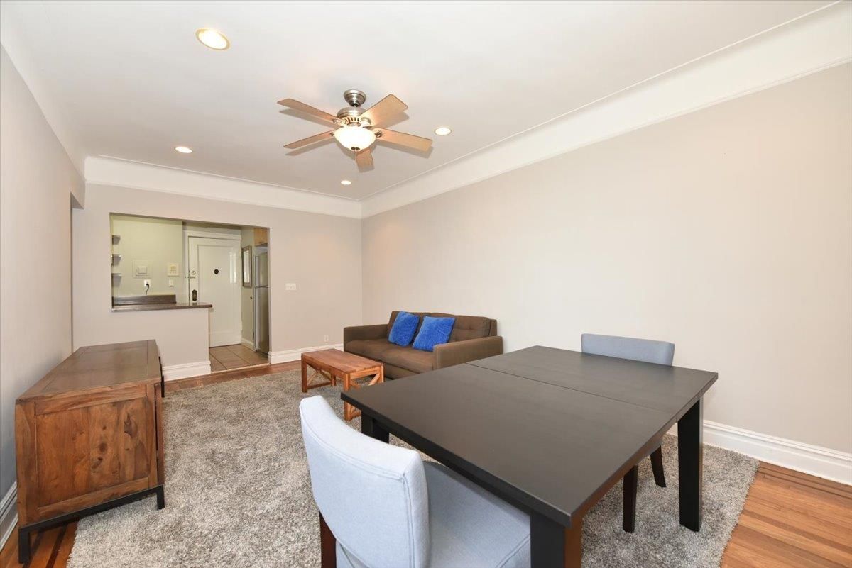 Dining room, Interior, Living room, Recessed Lighting, Wood Texture Flooring