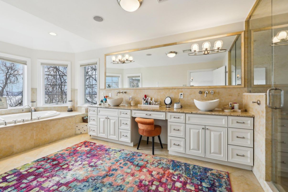 Bathroom, Dual Sink Vanities, Glass Shower, Interior, Recessed Lighting