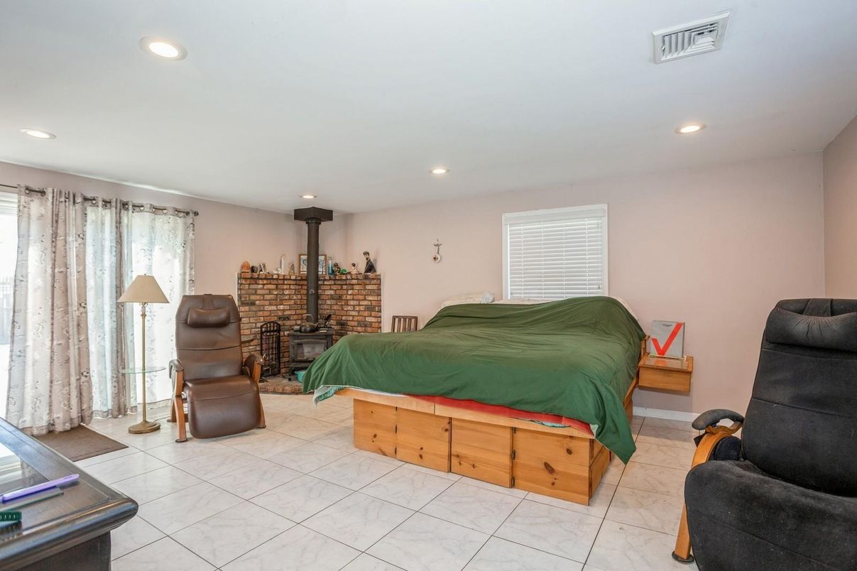 Bedroom, Fireplace, Interior, Marble, Recessed Lighting, Stone Walls