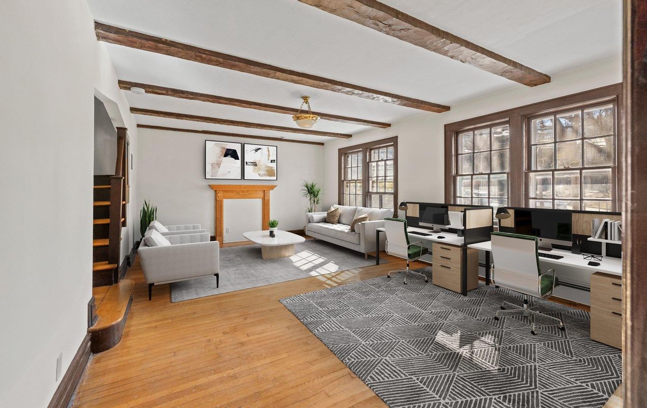 Fireplace, Home Office, Interior, Living room, Wooden Beams, Wood Texture Flooring