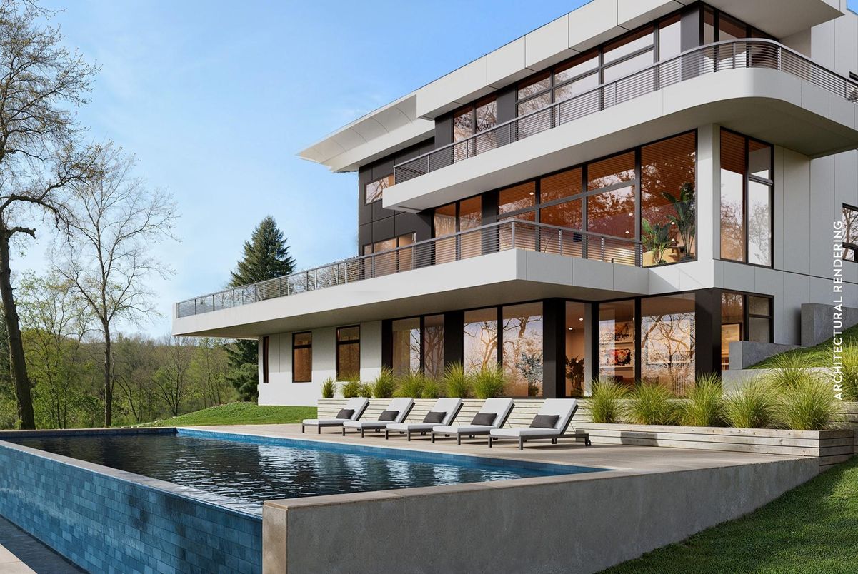 Backyard, Exterior, Facade, Pool, Modern