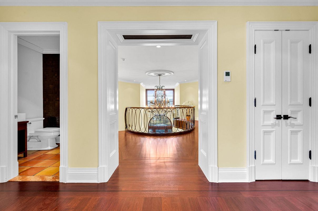 Bathroom, Chandelier, Interior, Wood Texture Flooring