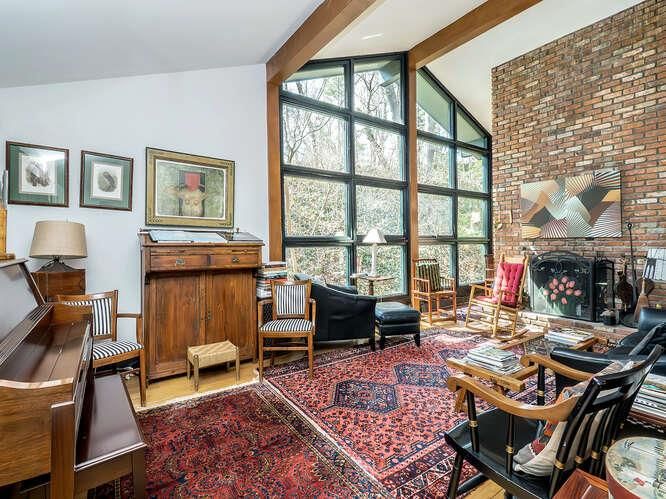 Fireplace, Interior, Living room, Stone Walls, Wooden Beams