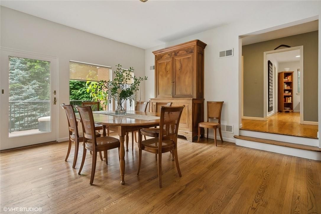 Dining room, Interior, Recessed Lighting, Wood Texture Flooring