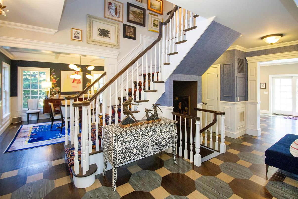 Fireplace, Interior, Pendant Lights, Wood Texture Flooring