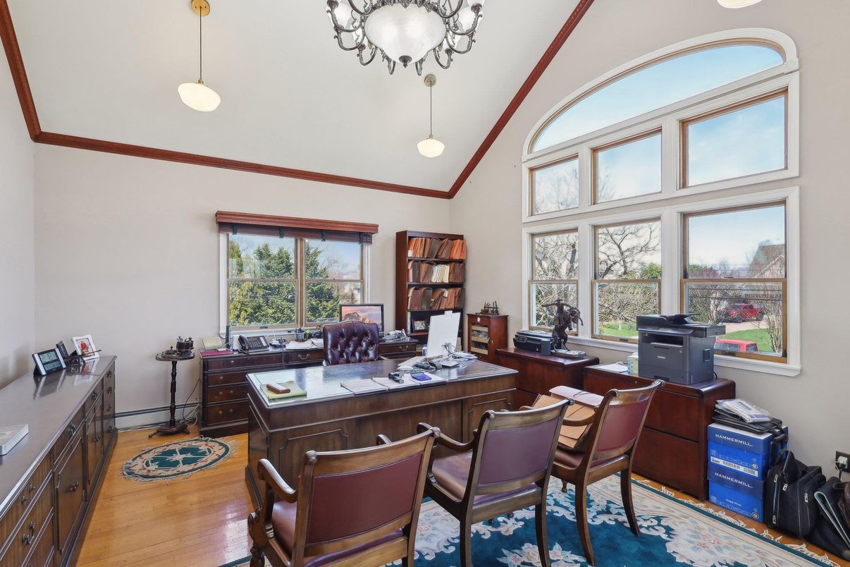 Home Office, Interior, Pendant Lights, Wood Texture Flooring