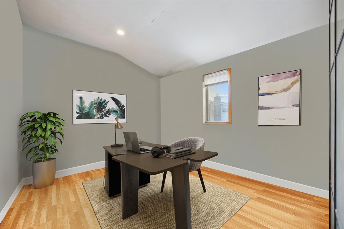 Home Office, Interior, Recessed Lighting, Wood Texture Flooring