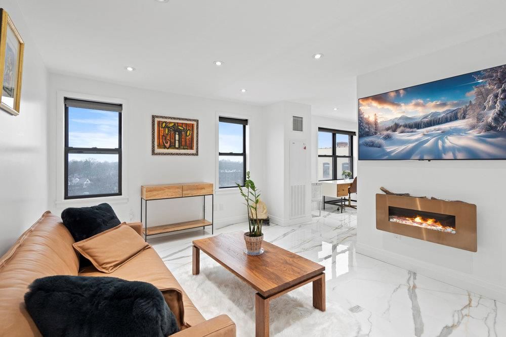 Fireplace, Interior, Living room, Marble, Recessed Lighting