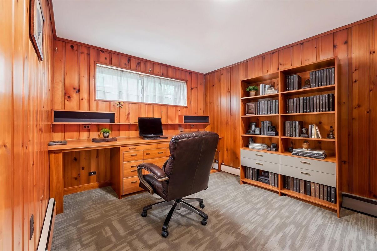 Home Office, Interior, Wood Texture Flooring, Wooden Walls