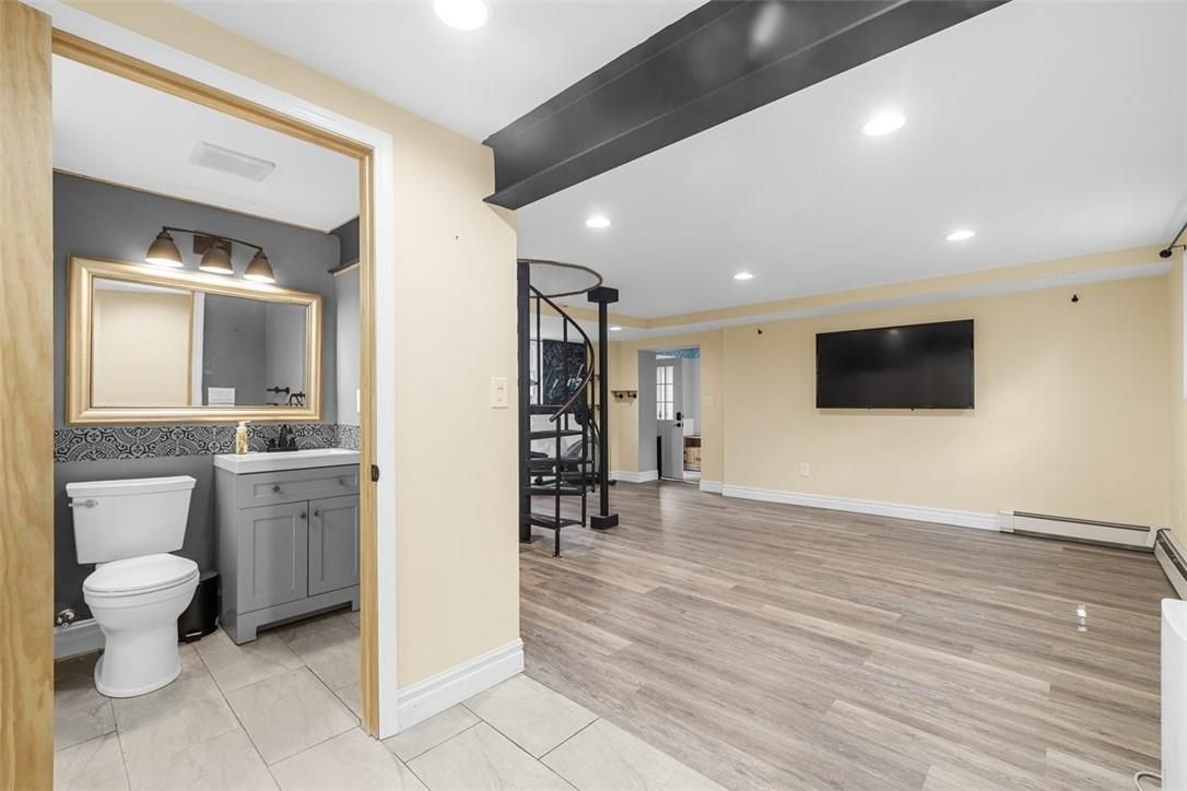 Bathroom, Interior, Recessed Lighting, Wood Texture Flooring