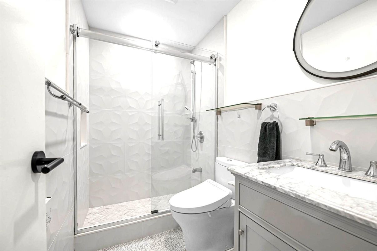 Bathroom, Glass Shower, Interior, Marble Walls
