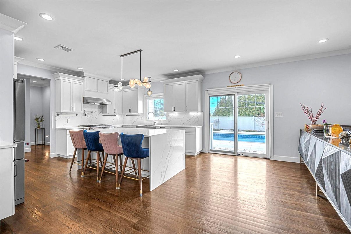 Interior, Kitchen, Pendant Lights, Recessed Lighting, Wood Texture Flooring