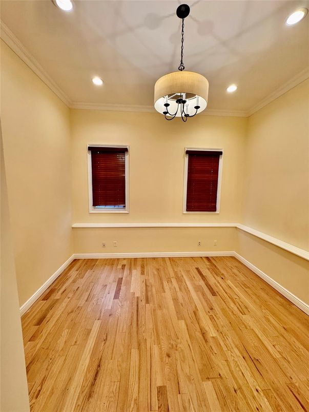 Empty room, Interior, Pendant Lights, Recessed Lighting, Wood Texture Flooring