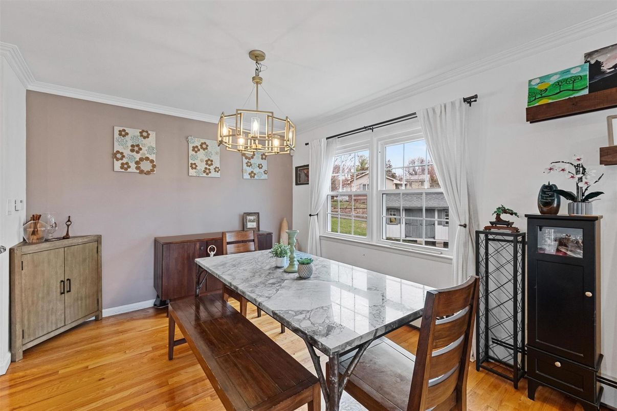 Dining room, Interior, Pendant Lights, Wood Texture Flooring