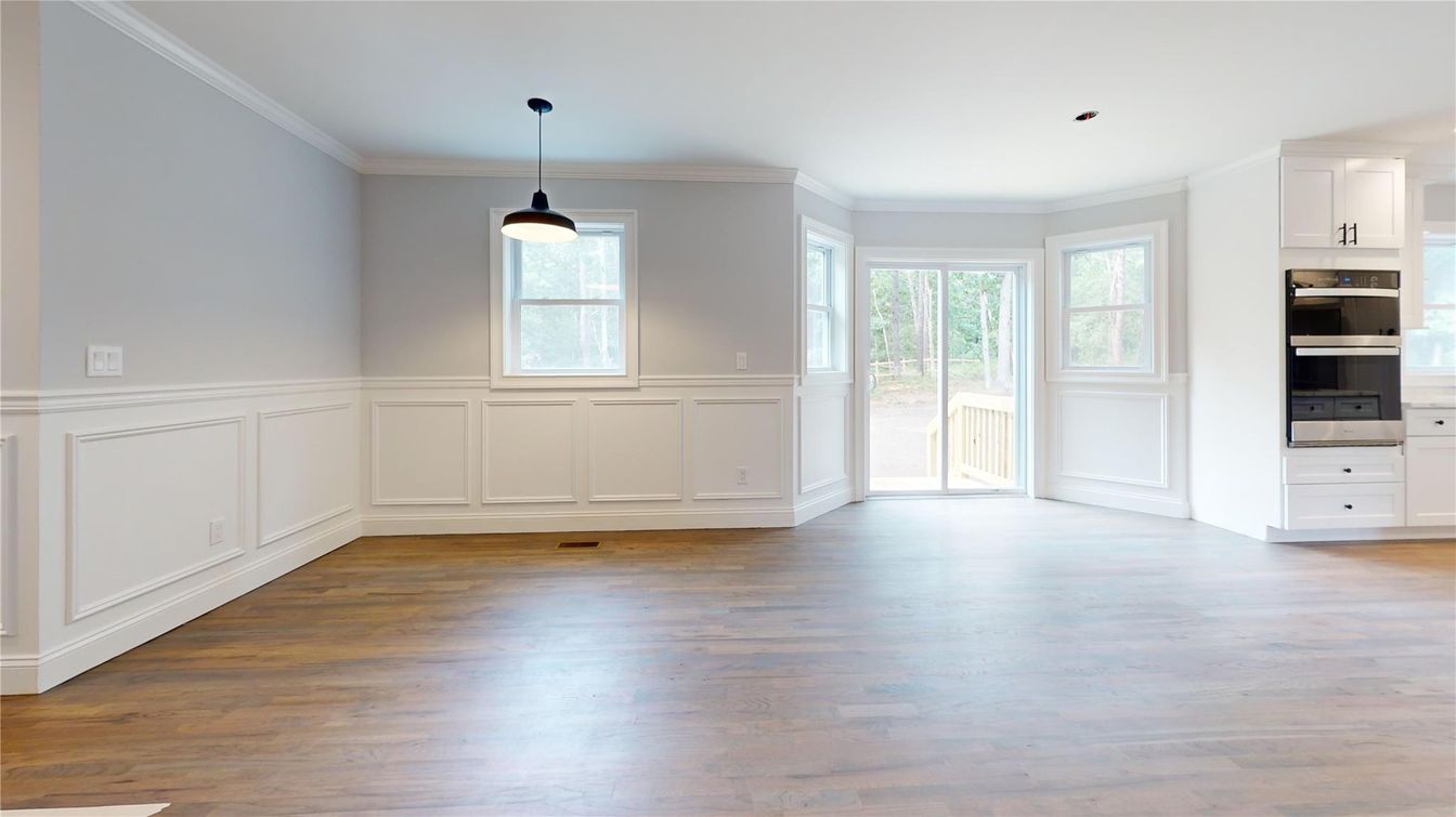 Empty room, Interior, Kitchen, Pendant Lights, Wood Texture Flooring