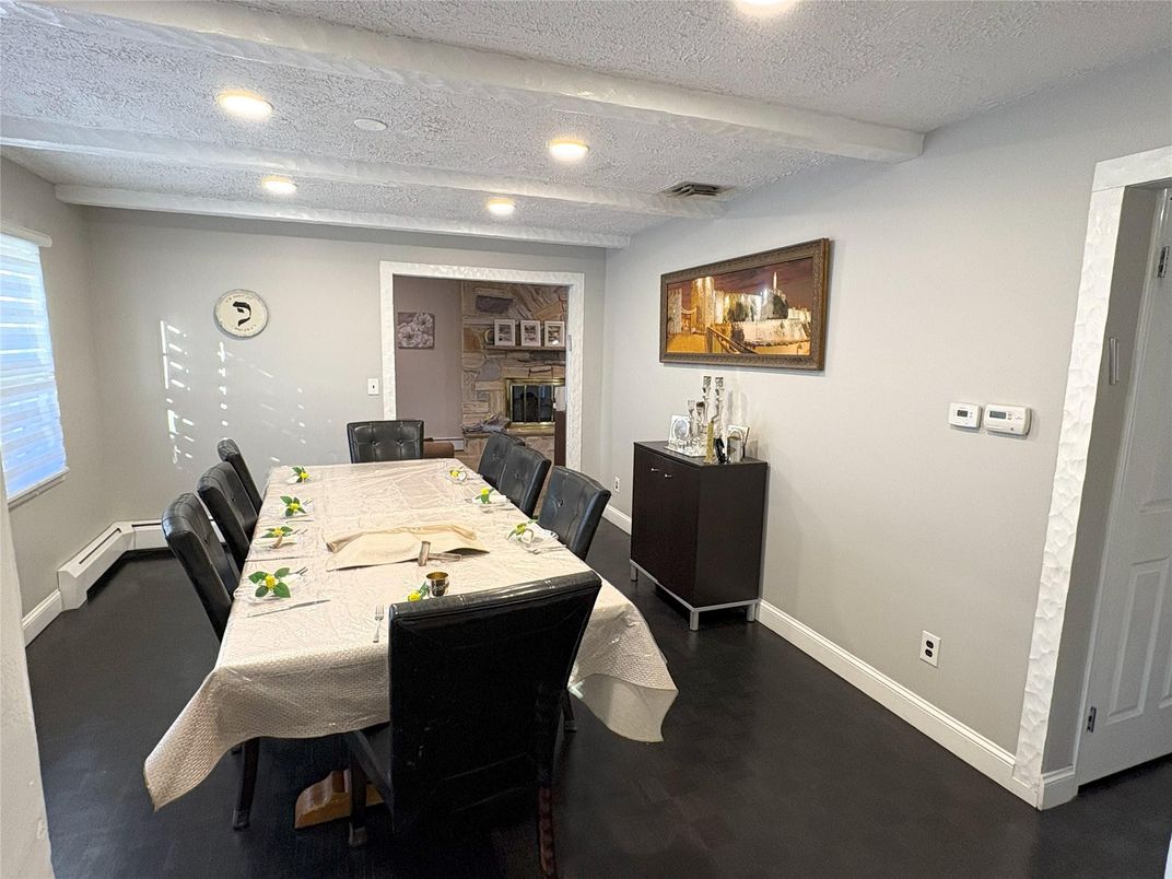 Dining room, Fireplace, Interior, Recessed Lighting