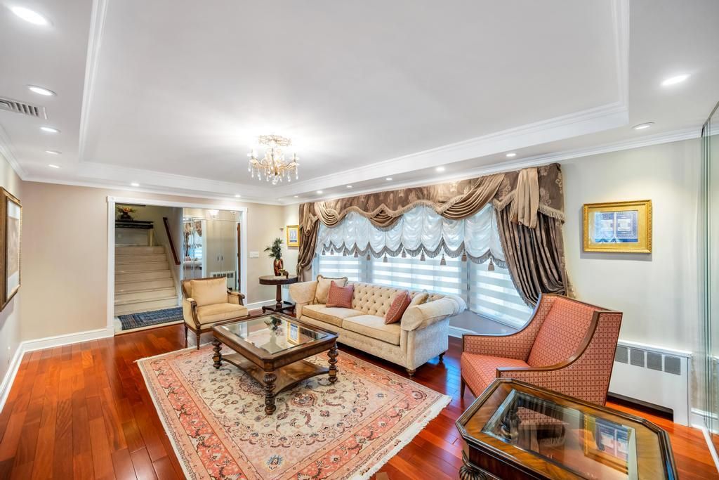 Chandelier, Interior, Living room, Recessed Lighting, Wood Texture Flooring