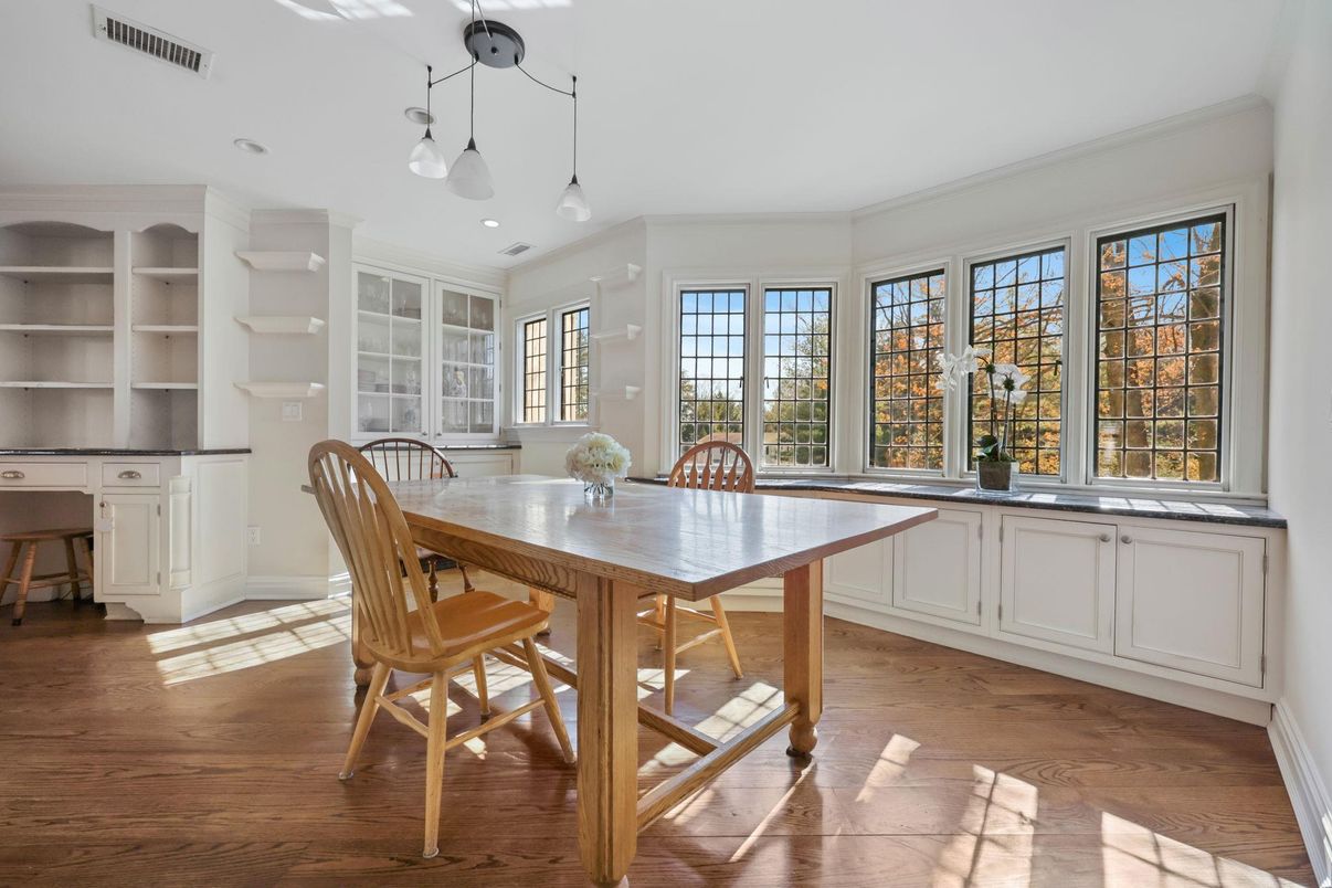 Dining room, Interior, Pendant Lights, Wood Texture Flooring