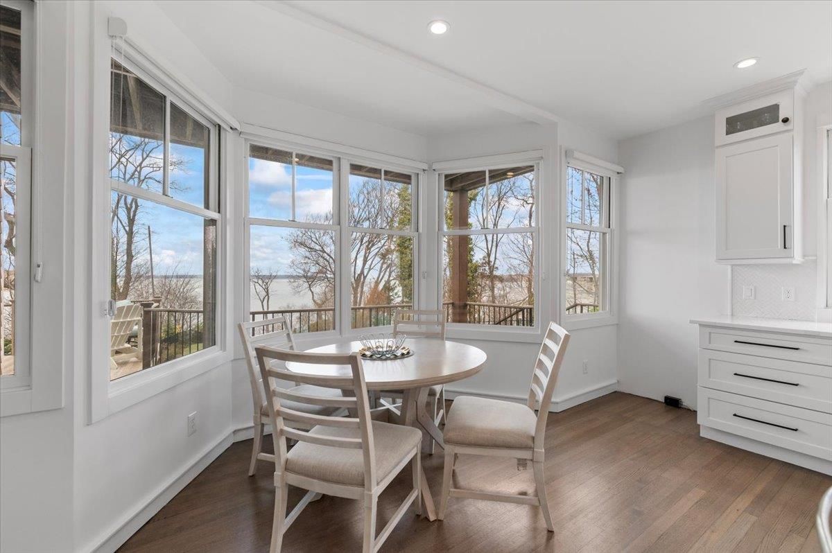 Dining room, Interior, Recessed Lighting, Wood Texture Flooring