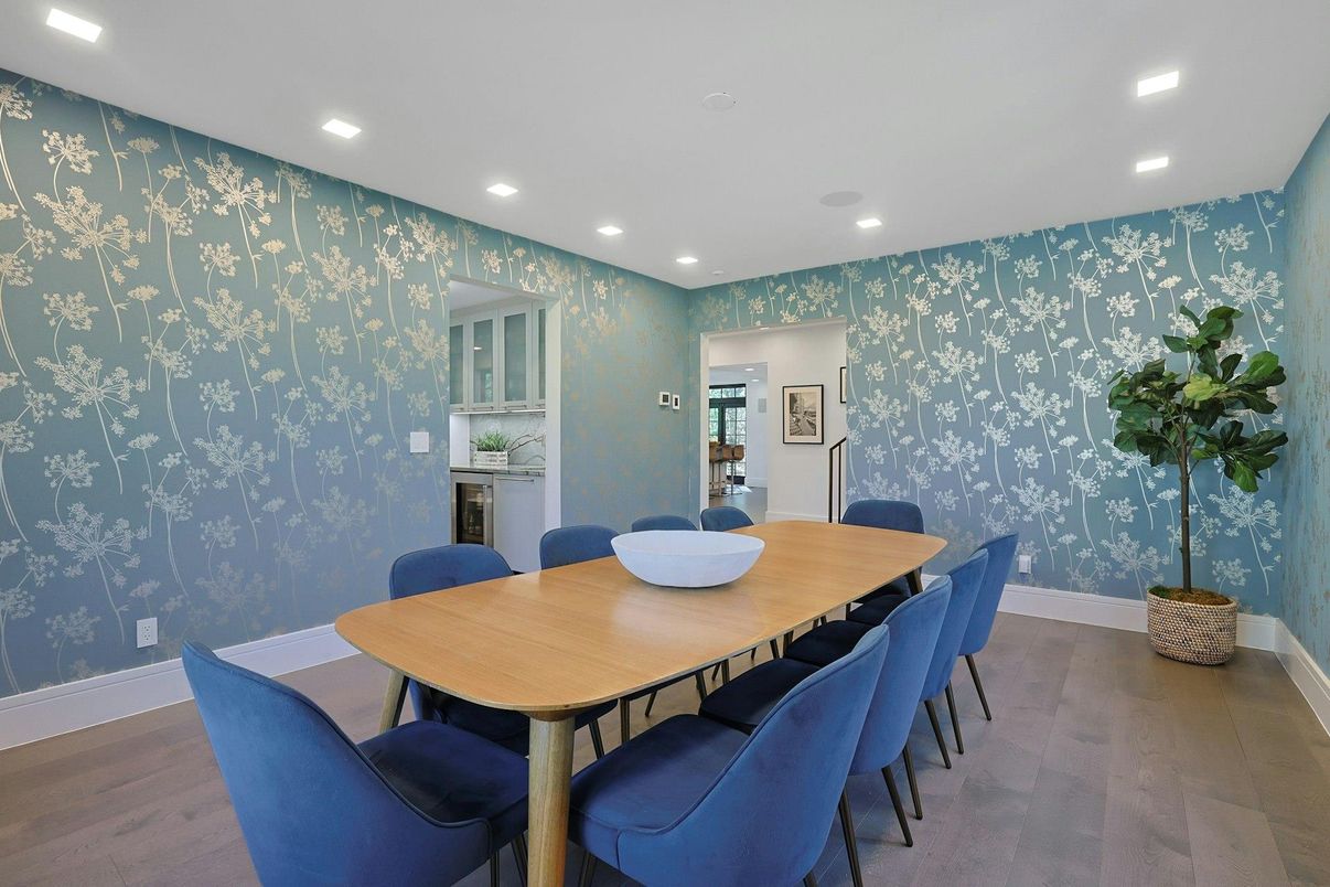 Dining room, Interior, Recessed Lighting, Wood Texture Flooring