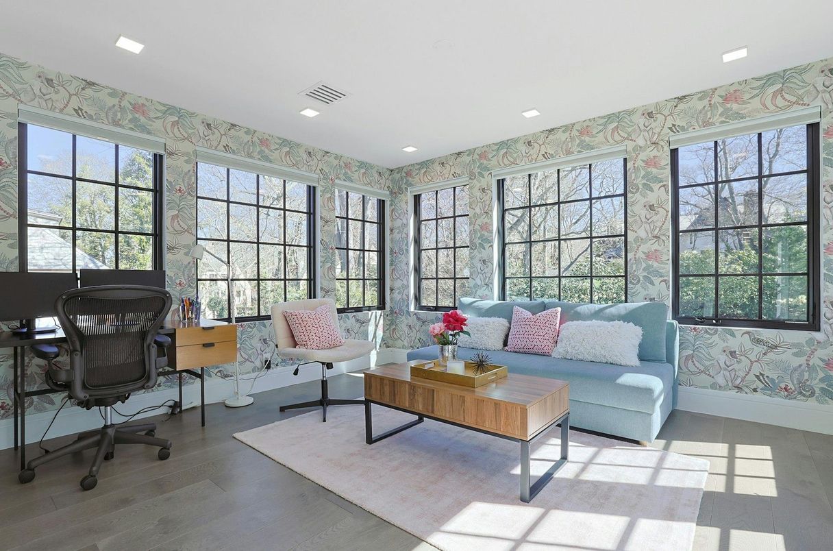 Home Office, Interior, Living room, Recessed Lighting, Wood Texture Flooring