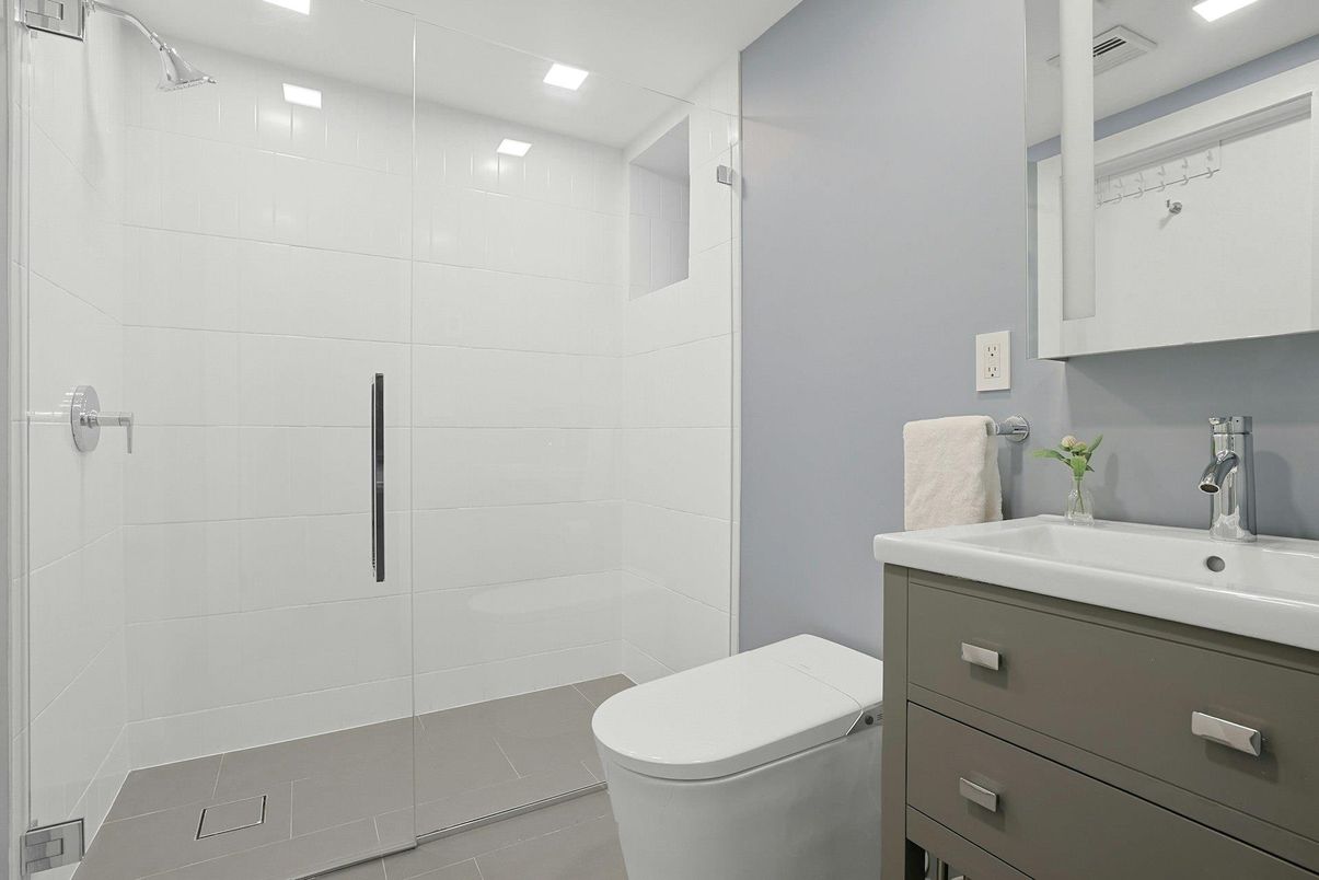 Bathroom, Glass Shower, Interior, Recessed Lighting