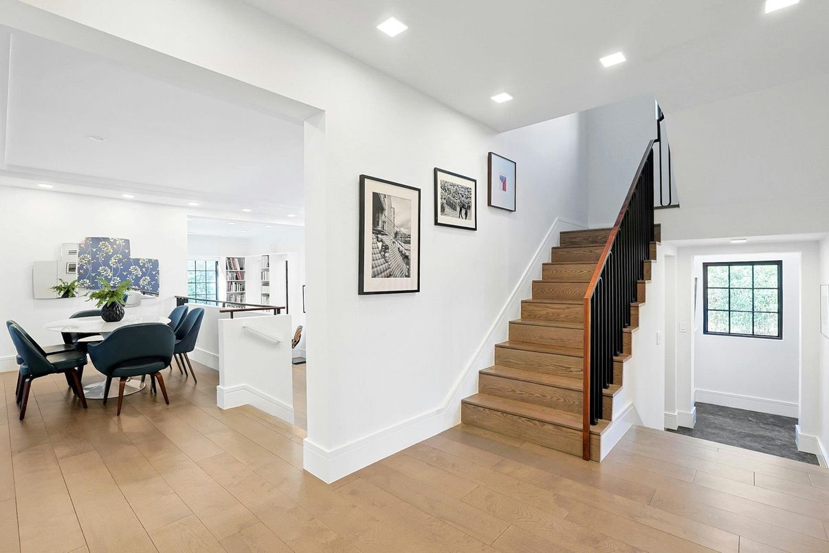 Dining room, Interior, Recessed Lighting, Wood Texture Flooring