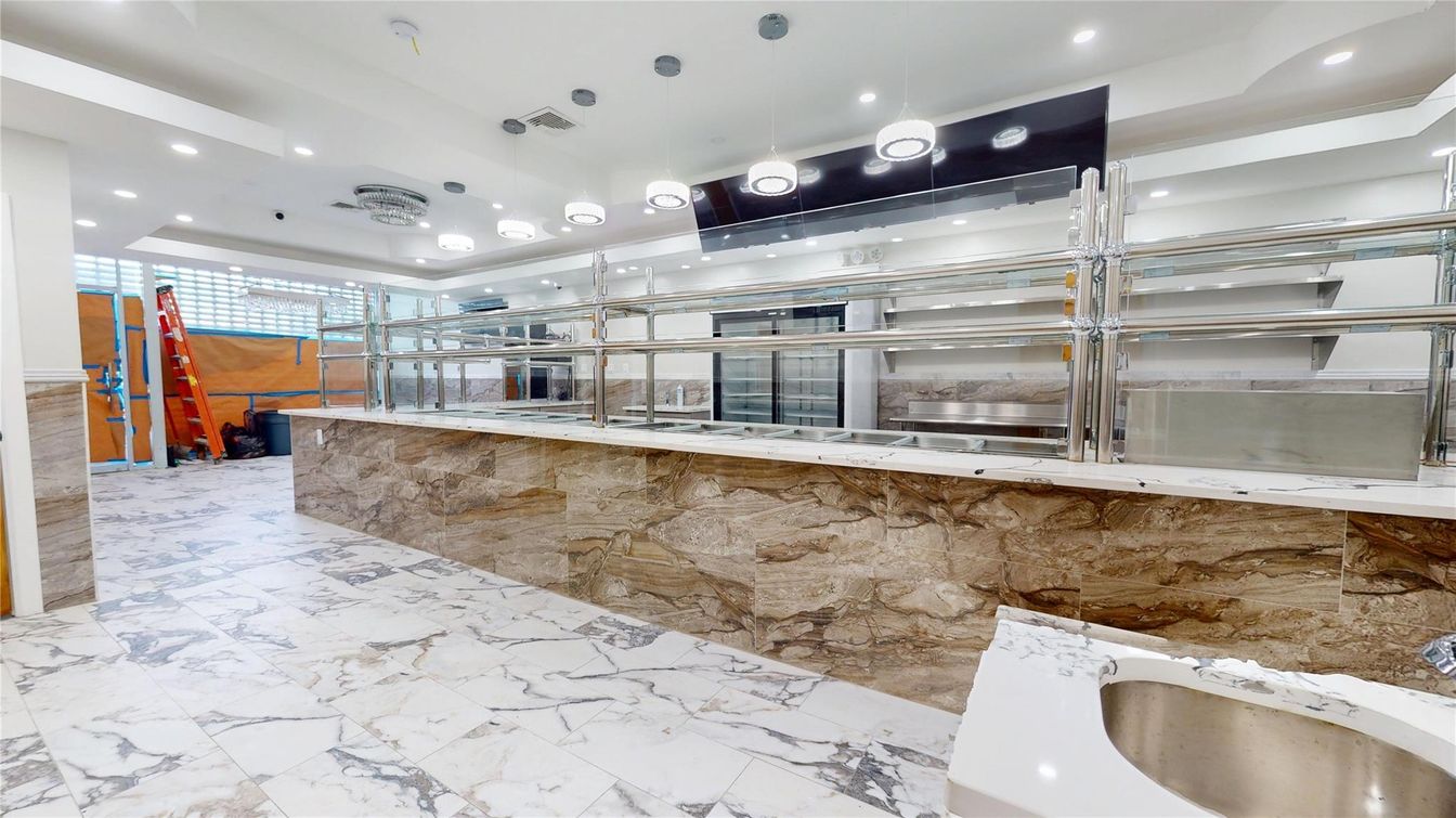 Interior, Kitchen, Marble, Pendant Lights, Recessed Lighting, Stainless Steel Appliances