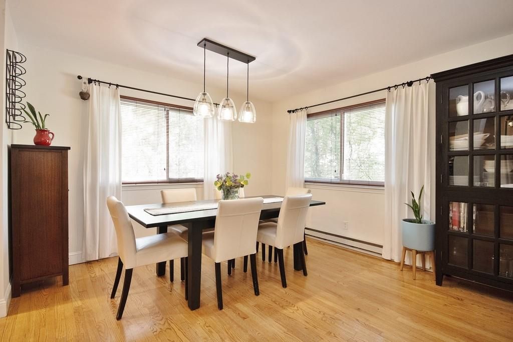 Dining room, Interior, Pendant Lights, Wood Texture Flooring