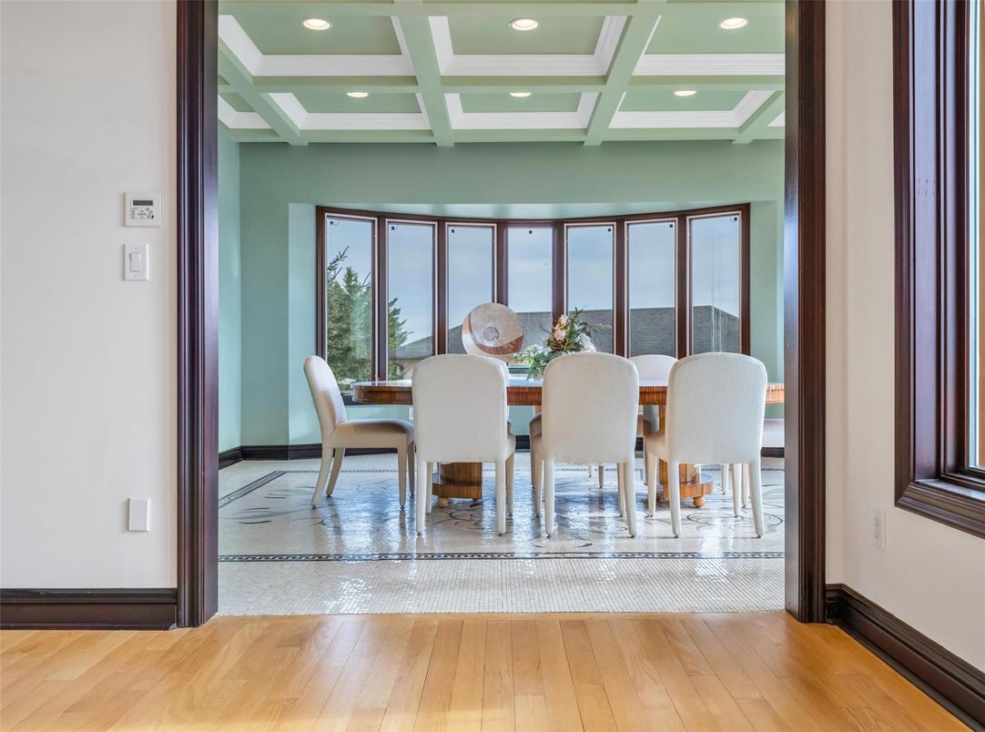 Dining room, Interior, Recessed Lighting, Wood Texture Flooring