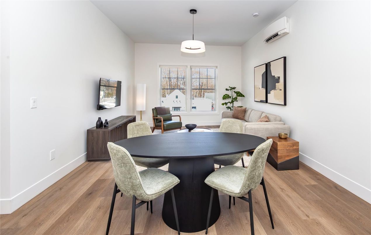 Dining room, Interior, Pendant Lights, Wood Texture Flooring