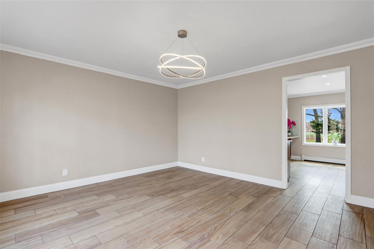 Empty room, Interior, Pendant Lights, Wood Texture Flooring
