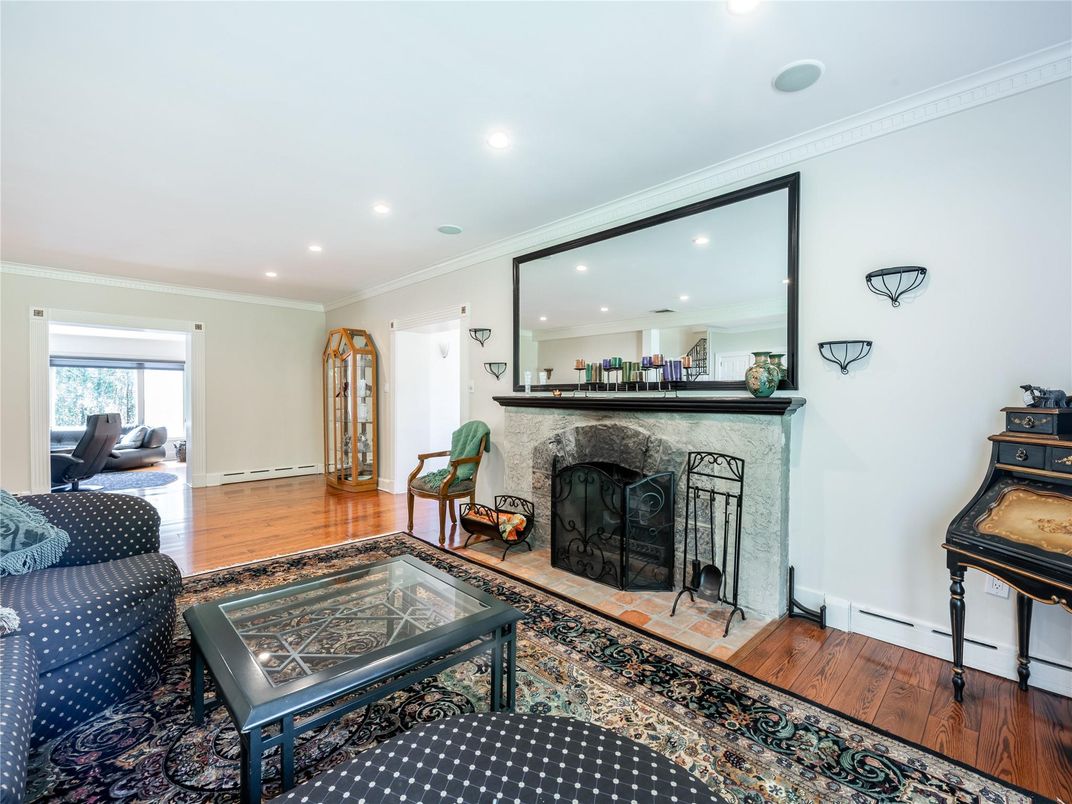 Fireplace, Interior, Recessed Lighting, Wood Texture Flooring