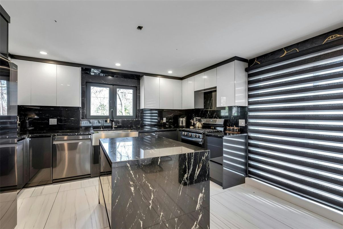 Interior, Kitchen, Marble, Marble Walls, Recessed Lighting, Stainless Steel Appliances