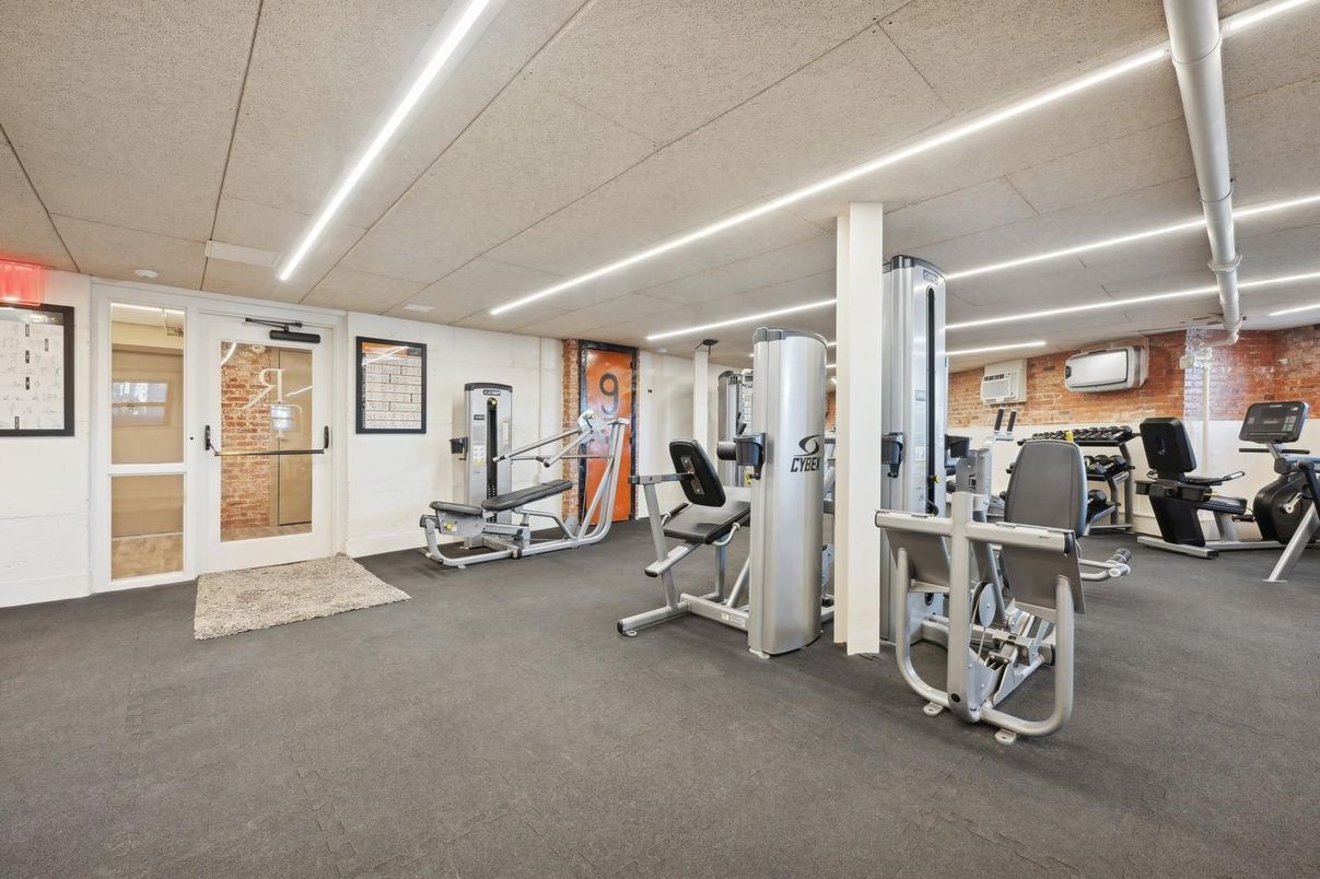 Fitness Equipment, Gym, Interior, Recessed Lighting, Stone Walls