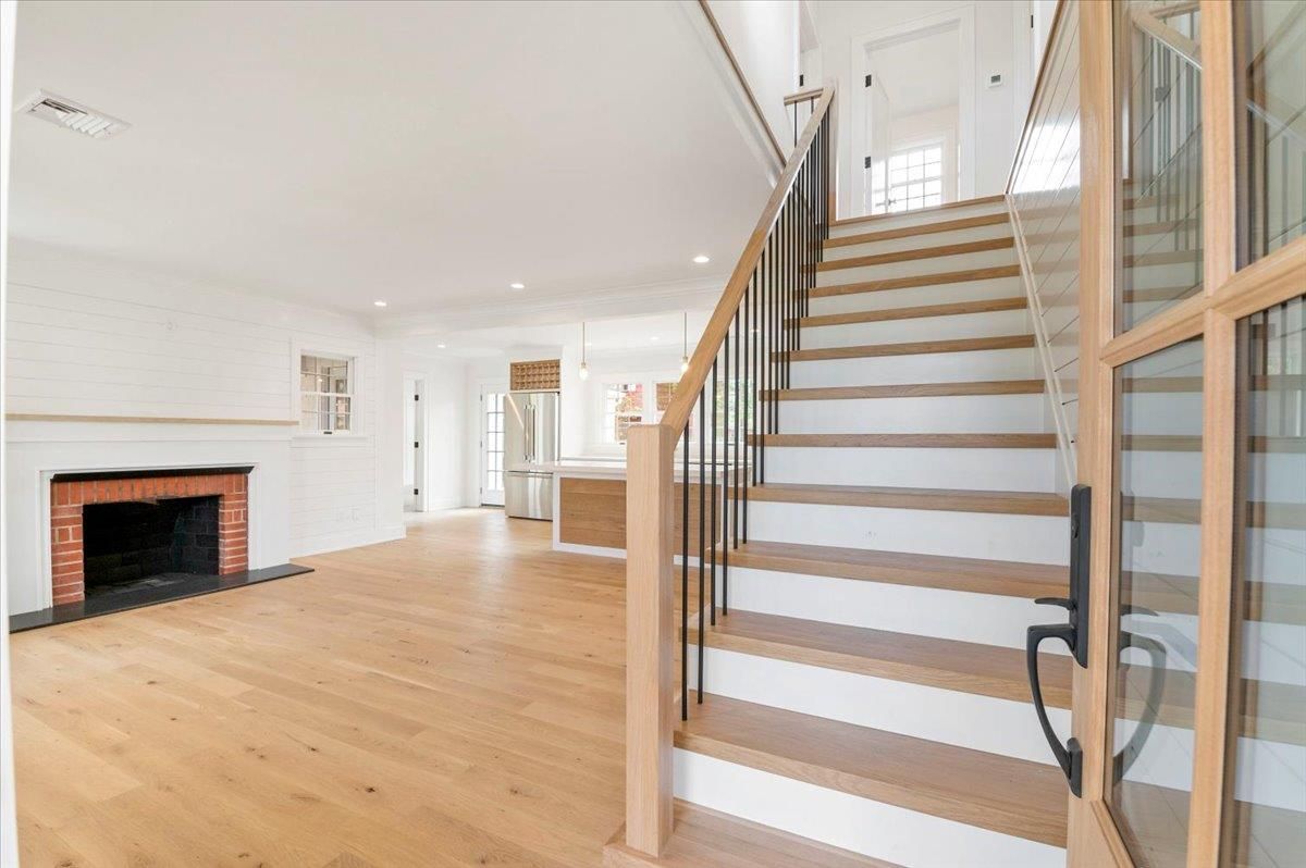 Fireplace, Interior, Recessed Lighting, Wood Texture Flooring