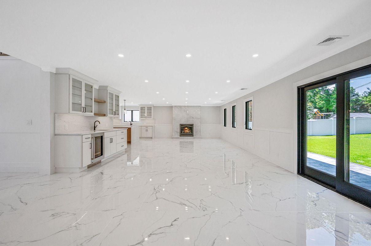 Empty room, Fireplace, Interior, Kitchen, Marble, Recessed Lighting
