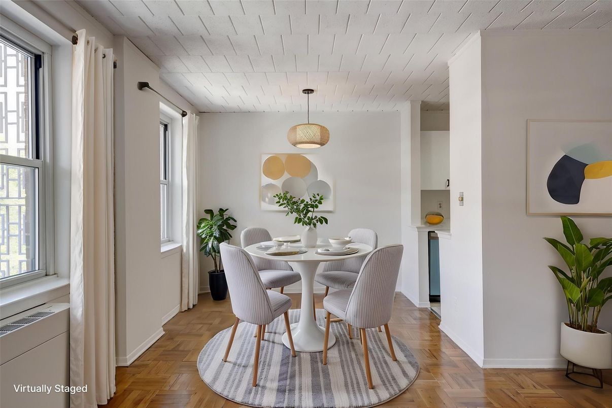 Dining room, Interior, Pendant Lights, Wood Texture Flooring