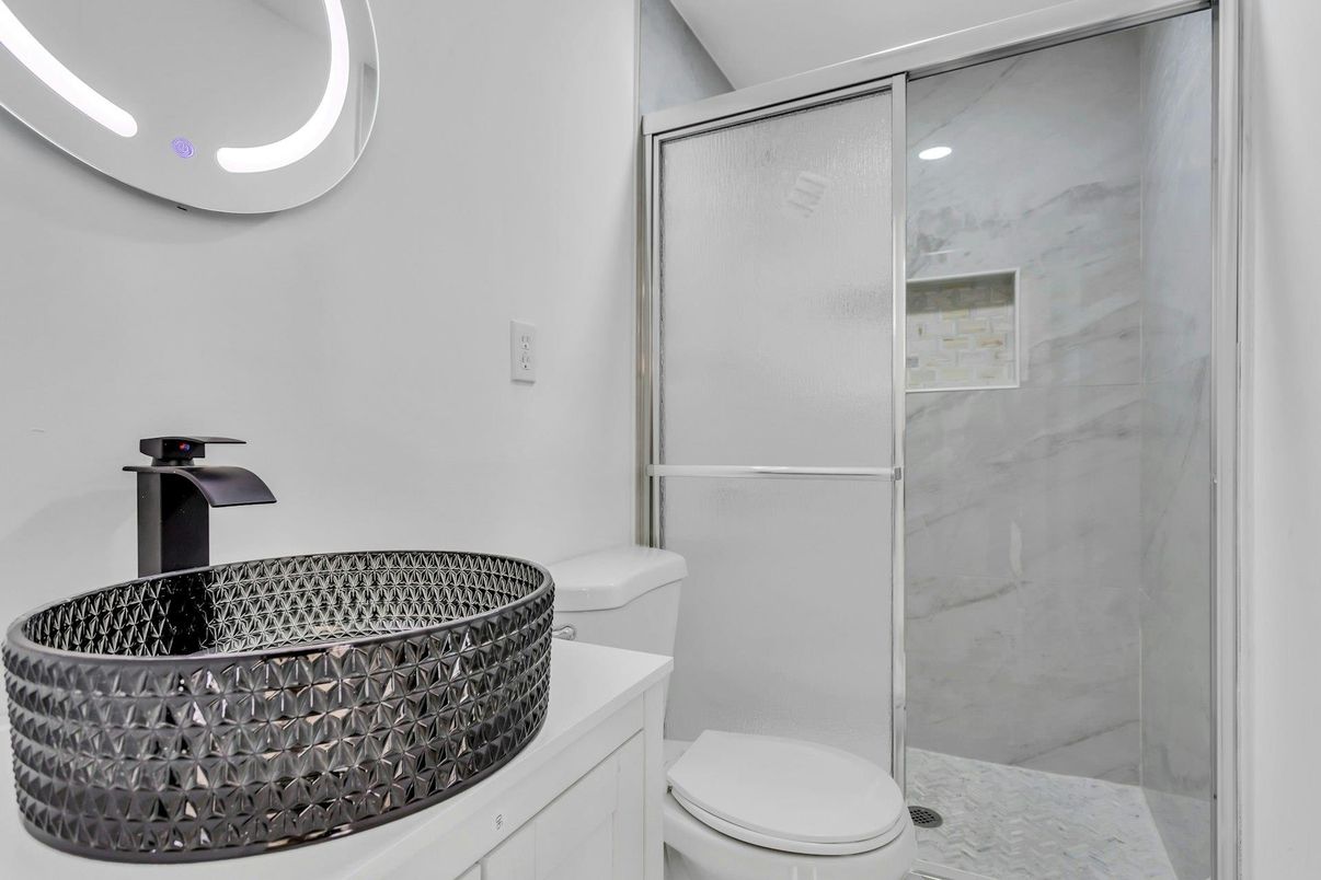 Bathroom, Glass Shower, Interior, Marble Walls