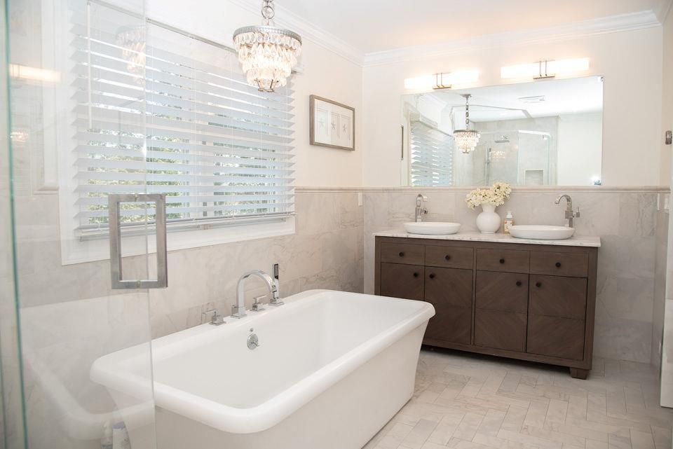 Bathroom, Chandelier, Dual Sink Vanities, Free Standing Baths, Glass Shower, Interior