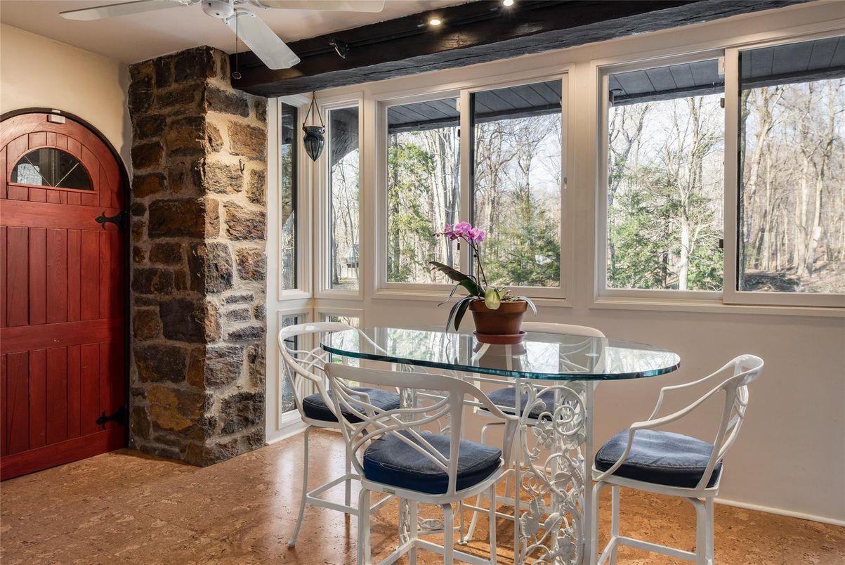 Dining room, Interior, Recessed Lighting, Stone Walls