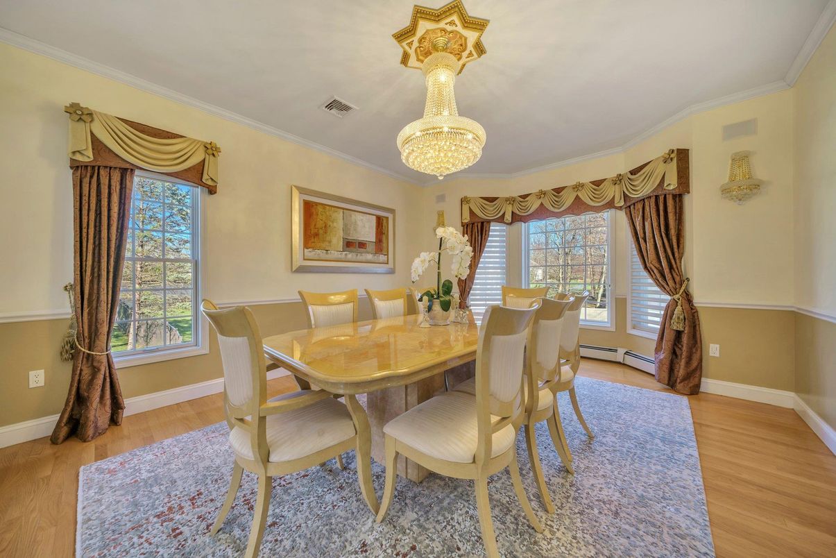 Chandelier, Dining room, Interior, Wood Texture Flooring