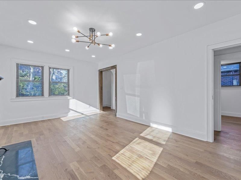 Empty room, Interior, Pendant Lights, Recessed Lighting, Wood Texture Flooring